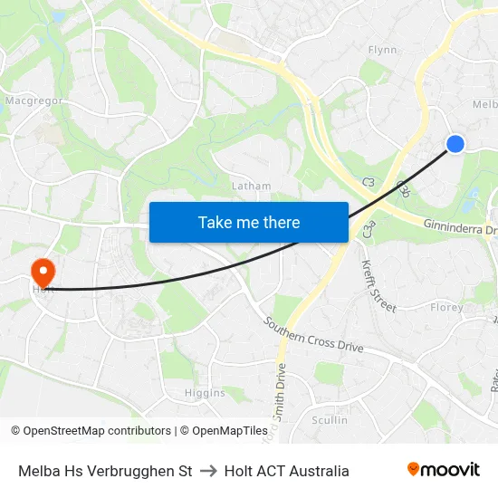 Melba Hs Verbrugghen St to Holt ACT Australia map
