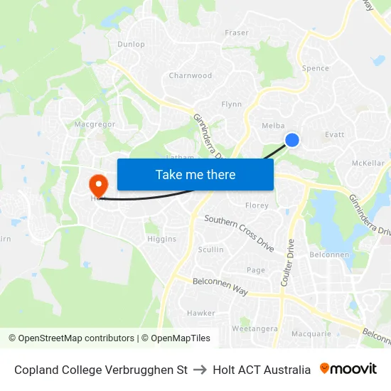 Copland College Verbrugghen St to Holt ACT Australia map