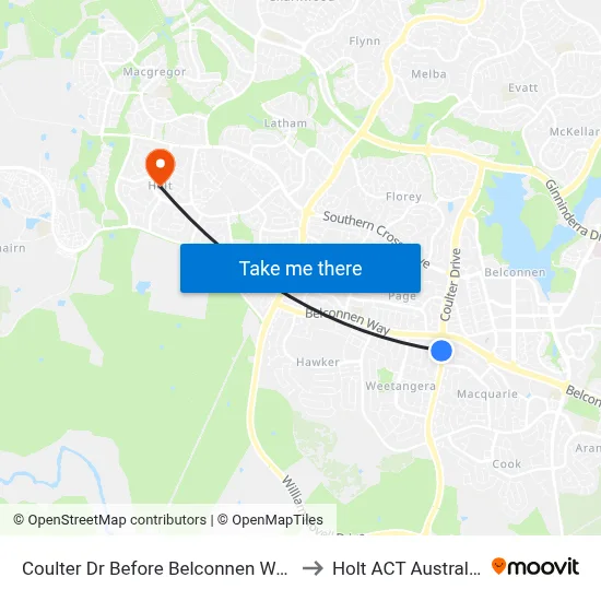 Coulter Dr Before Belconnen Way to Holt ACT Australia map