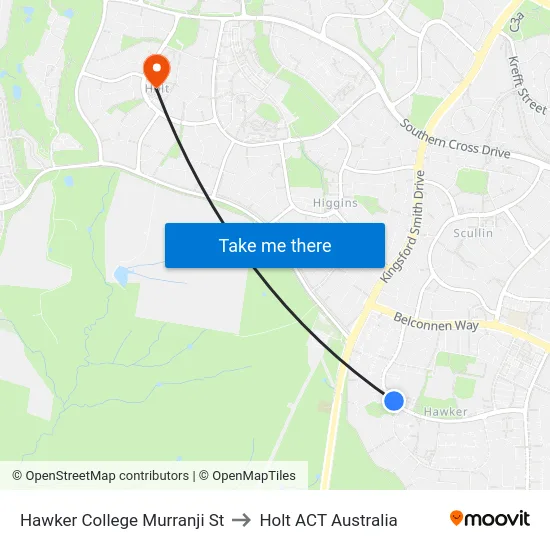 Hawker College Murranji St to Holt ACT Australia map