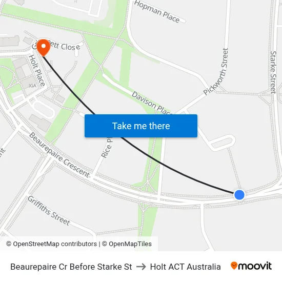 Beaurepaire Cr Before Starke St to Holt ACT Australia map