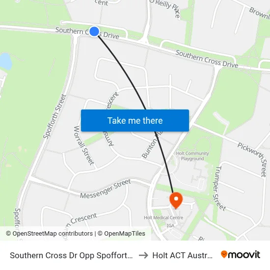 Southern Cross Dr Opp Spofforth St to Holt ACT Australia map