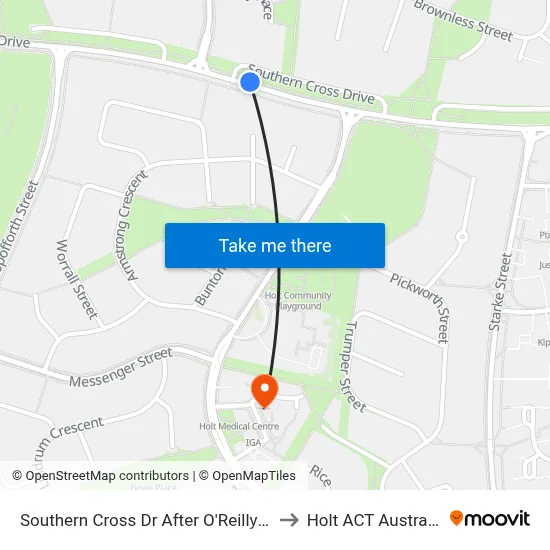 Southern Cross Dr After O'Reilly St to Holt ACT Australia map