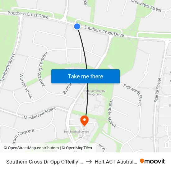 Southern Cross Dr Opp O'Reilly St to Holt ACT Australia map