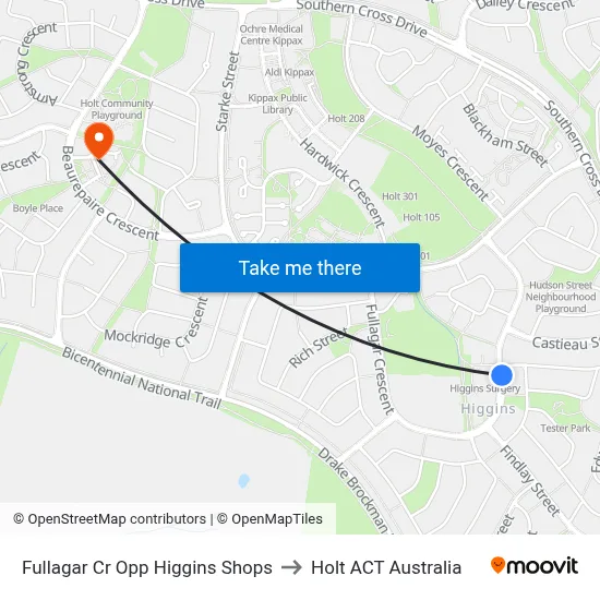 Fullagar Cr Opp Higgins Shops to Holt ACT Australia map