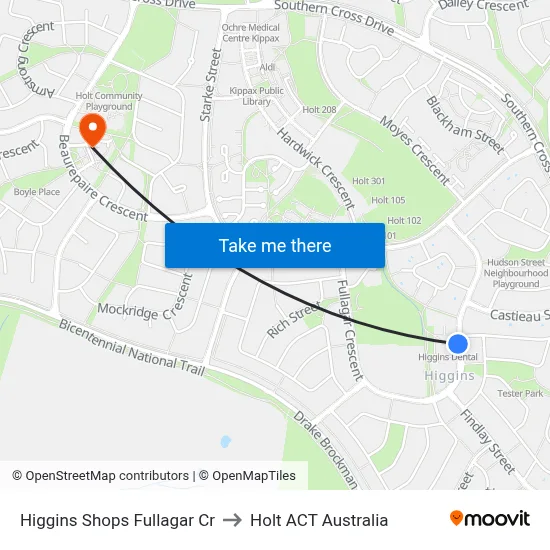 Higgins Shops Fullagar Cr to Holt ACT Australia map