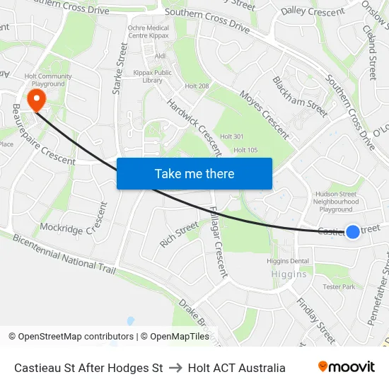 Castieau St After Hodges St to Holt ACT Australia map