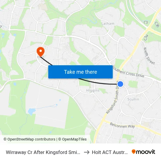 Wirraway Cr After Kingsford Smith Dr to Holt ACT Australia map