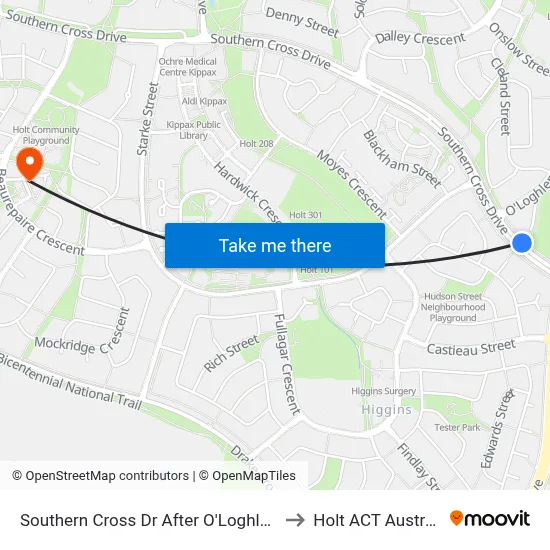 Southern Cross Dr After O'Loghlen St to Holt ACT Australia map