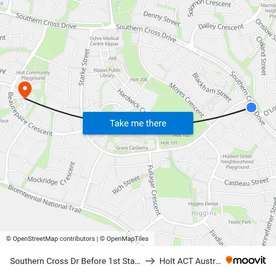 Southern Cross Dr Before 1st Starke St to Holt ACT Australia map