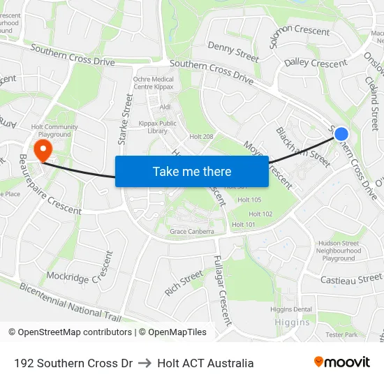192 Southern Cross Dr to Holt ACT Australia map