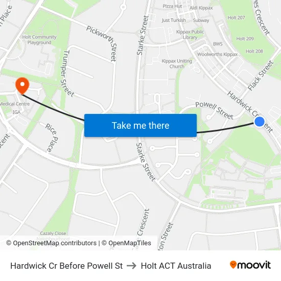 Hardwick Cr Before Powell St to Holt ACT Australia map