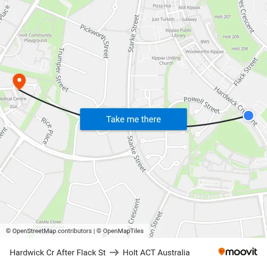 Hardwick Cr After Flack St to Holt ACT Australia map