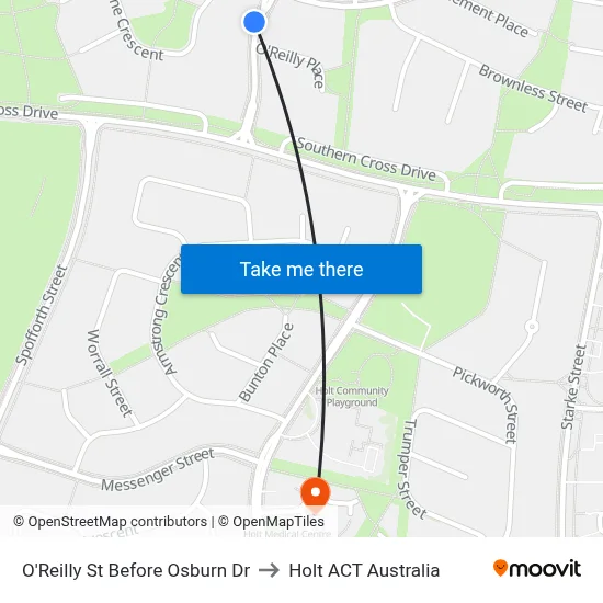 O'Reilly St Before Osburn Dr to Holt ACT Australia map