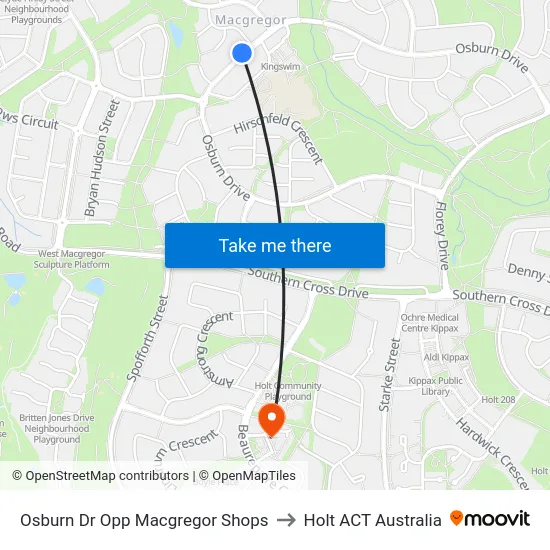 Osburn Dr Opp Macgregor Shops to Holt ACT Australia map