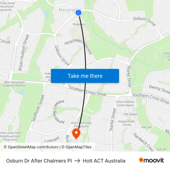 Osburn Dr After Chalmers Pl to Holt ACT Australia map