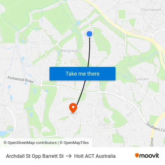 Archdall St Opp Barrett St to Holt ACT Australia map