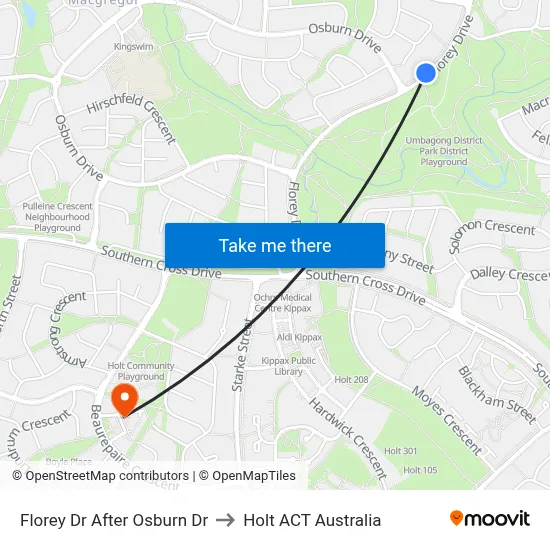 Florey Dr After Osburn Dr to Holt ACT Australia map
