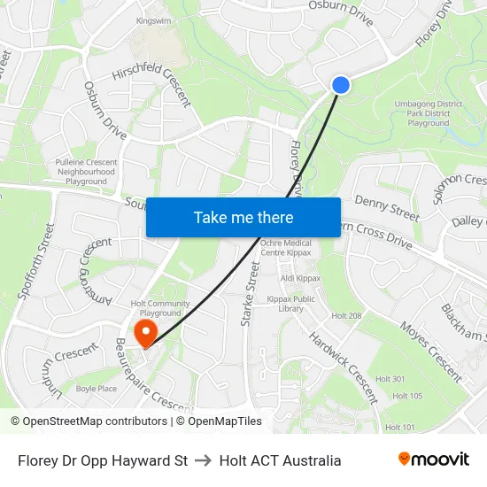 Florey Dr Opp Hayward St to Holt ACT Australia map