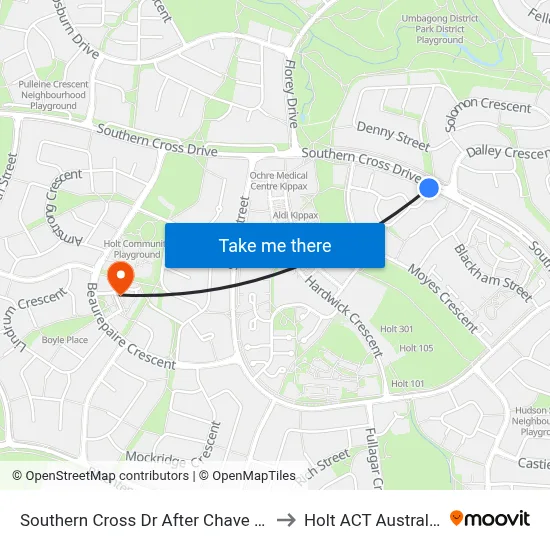 Southern Cross Dr After Chave St to Holt ACT Australia map
