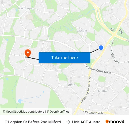 O'Loghlen St Before 2nd Milford St to Holt ACT Australia map
