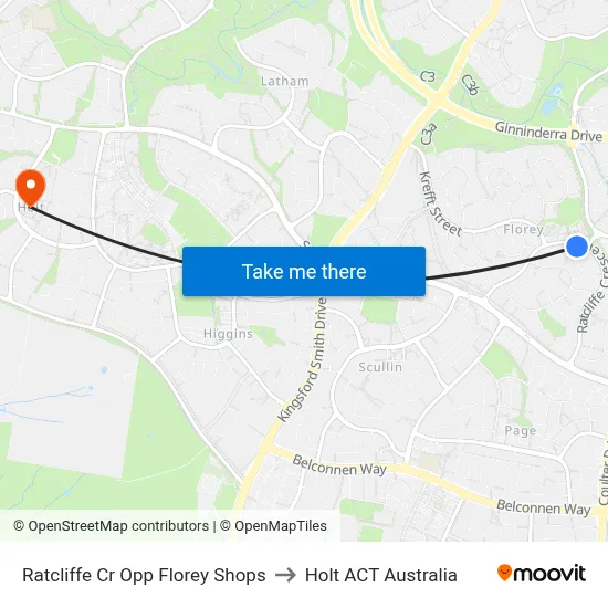 Ratcliffe Cr Opp Florey Shops to Holt ACT Australia map