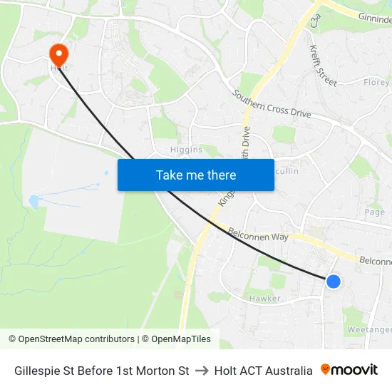 Gillespie St Before 1st Morton St to Holt ACT Australia map
