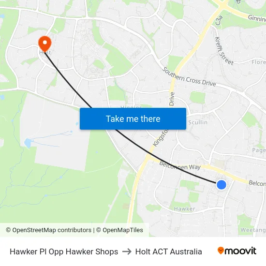 Hawker Pl Opp Hawker Shops to Holt ACT Australia map