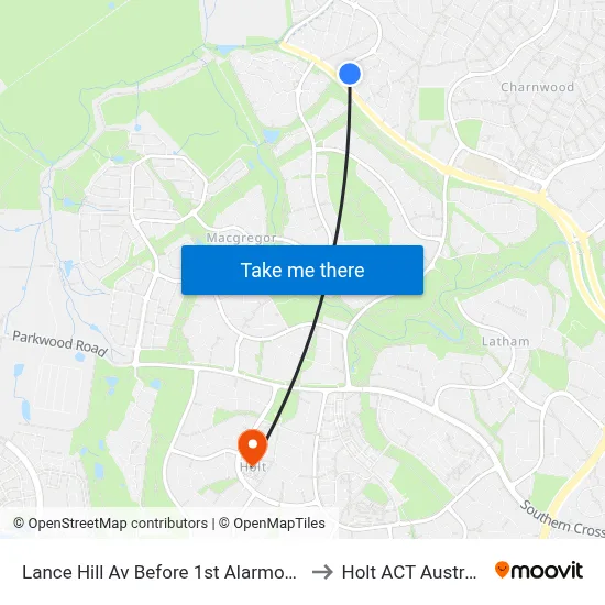 Lance Hill Av Before 1st Alarmon Cr to Holt ACT Australia map