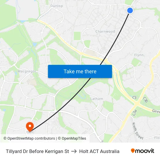 Tillyard Dr Before Kerrigan St to Holt ACT Australia map