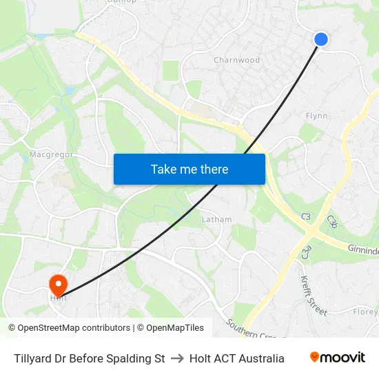 Tillyard Dr Before Spalding St to Holt ACT Australia map