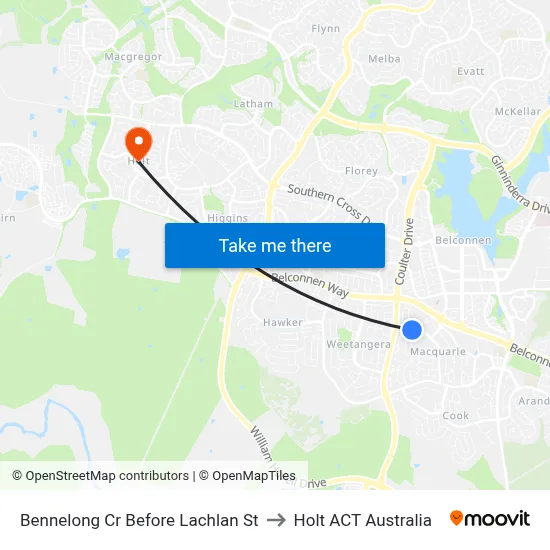 Bennelong Cr Before Lachlan St to Holt ACT Australia map