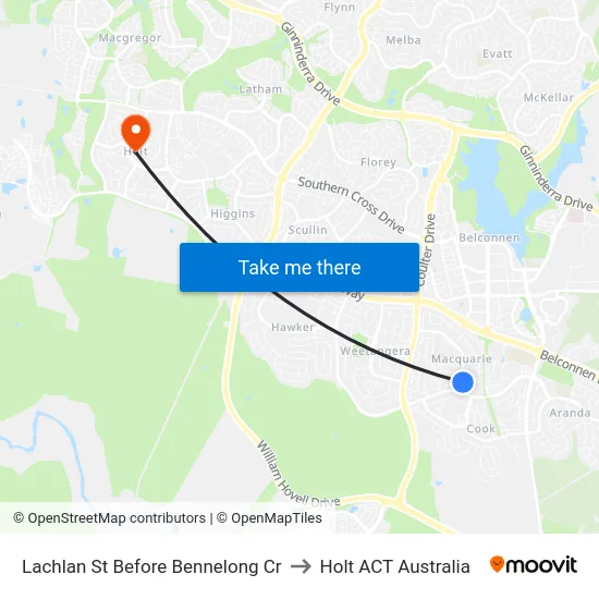 Lachlan St Before Bennelong Cr to Holt ACT Australia map