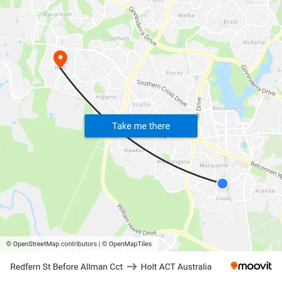 Redfern St Before Allman Cct to Holt ACT Australia map