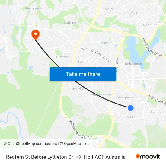 Redfern St Before Lyttleton Cr to Holt ACT Australia map