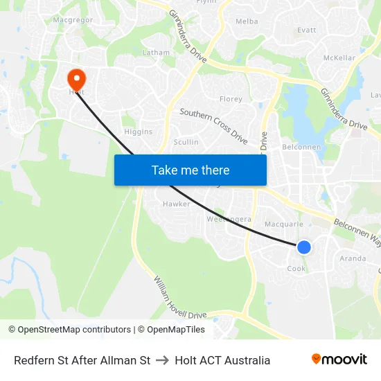 Redfern St After Allman St to Holt ACT Australia map
