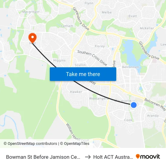 Bowman St Before Jamison Centre to Holt ACT Australia map