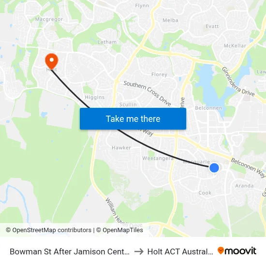 Bowman St After Jamison Centre to Holt ACT Australia map