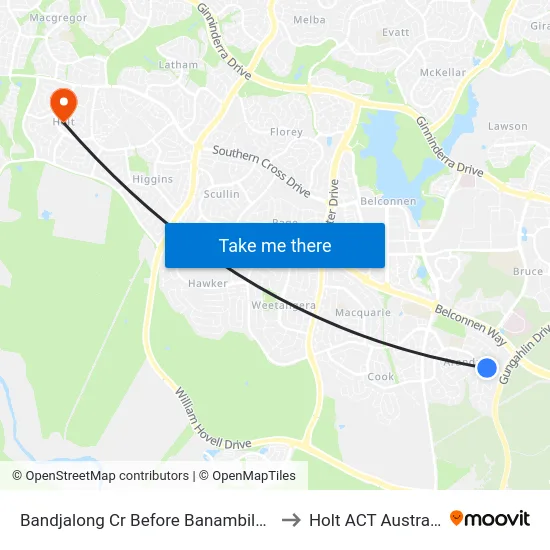 Bandjalong Cr Before Banambila St to Holt ACT Australia map