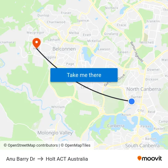 Anu Barry Dr to Holt ACT Australia map