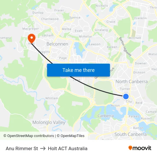 Anu Rimmer St to Holt ACT Australia map