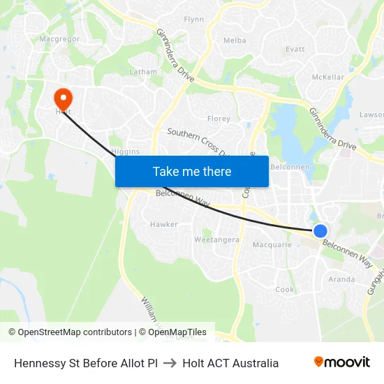 Hennessy St Before Allot Pl to Holt ACT Australia map