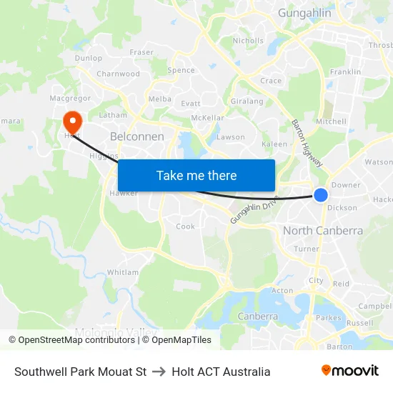 Southwell Park Mouat St to Holt ACT Australia map