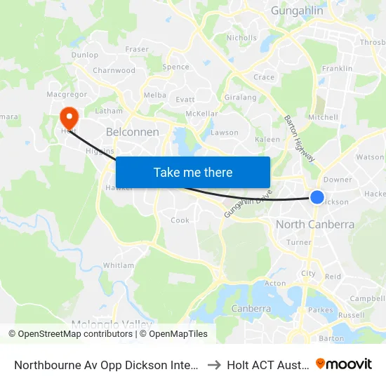 Northbourne Av Opp Dickson Interchange to Holt ACT Australia map