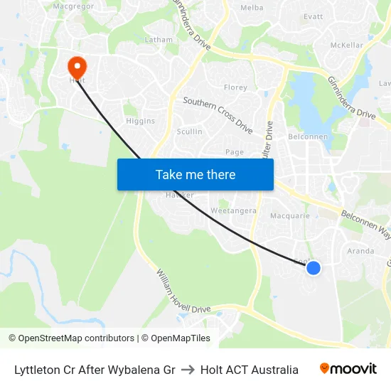 Lyttleton Cr After Wybalena Gr to Holt ACT Australia map