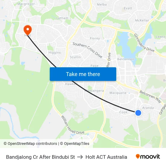 Bandjalong Cr After Bindubi St to Holt ACT Australia map