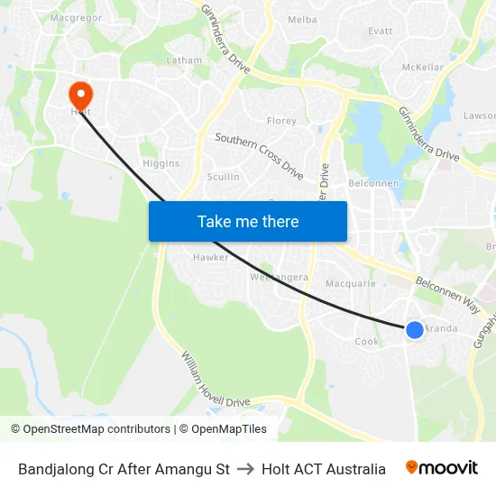 Bandjalong Cr After Amangu St to Holt ACT Australia map