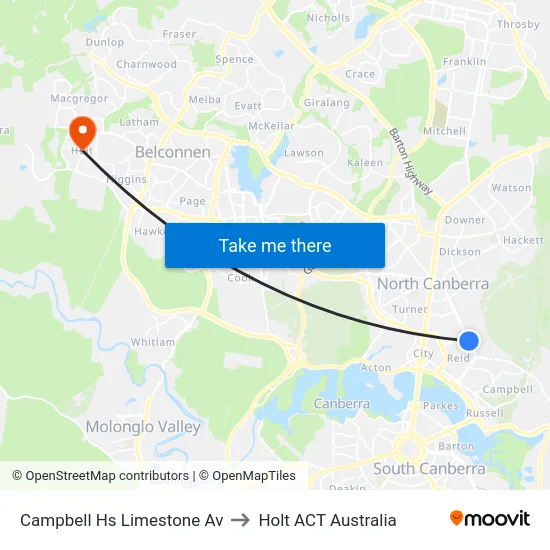 Campbell Hs Limestone Av to Holt ACT Australia map