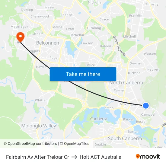 Fairbairn Av After Treloar Cr to Holt ACT Australia map