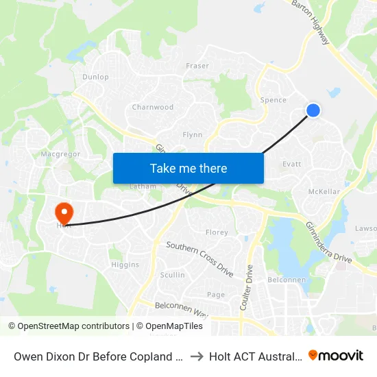 Owen Dixon Dr Before Copland Dr to Holt ACT Australia map